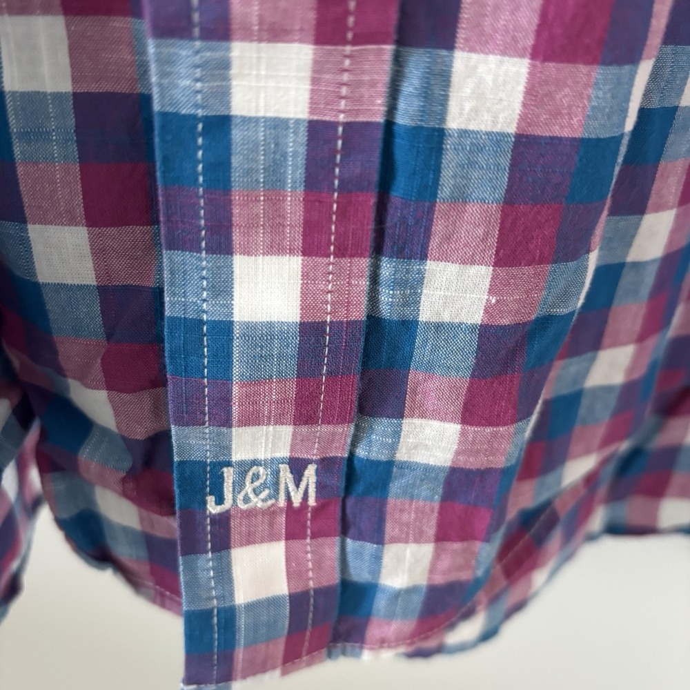 Johnston & Murphy | Men's Button-Up Purple and Blue Check Cotton Shirt - Picture 7 of 8